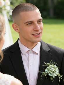 1pc Men's Fashion Solid Mint Green Rose Boutonniere, Suitable For Wedding, Banquet, Party - Multicolor - View 2