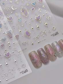 Bộ sticker dán móng tay 5D "Shining Galaxy" - Họa tiết trái tim, mặt trăng và nơ hologram với nhũ lấp lánh Aurora, dạng thạch tự dính, thích hợp cho việc trang trí móng tay DIY. - Nhiều màu - Xem 6