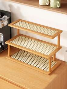 1件装三层竹制厨房收纳架，多功能桌面杯架兼茶叶架，餐厅储物架，大容量调料架，餐具架，咖啡机及咖啡豆收纳架，瓶架，两种款式可选，防滴漏，透气防潮，适用于厨房、餐厅、咖啡厅、客厅桌面展示和收纳 - 彩色 - 查看 3