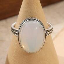 1 pieza Anillo de mujer con patrón minimalista clásico grabado, joya minimalista ovalada, accesorio versátil para uso diario, regalo perfecto para días festivos - Plateado - Ver 3