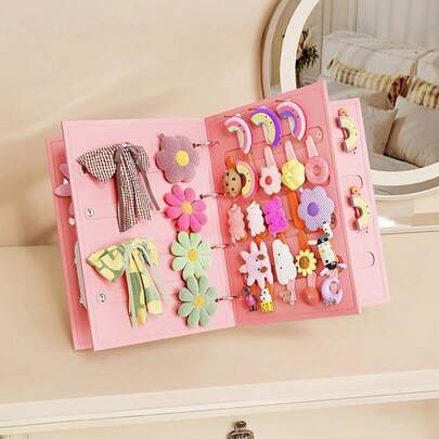 四页毛毡发饰收纳册，婴儿发夹收纳盒，儿童首饰收纳册