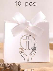 10 hộp trang trí hình thánh giá, với họa tiết thánh giá vàng và hoa văn, được buộc bằng ruy băng và gói theo chủ đề tôn giáo, thích hợp cho Lễ Phục Sinh, Đám cưới, Ngày của Mẹ, Lễ Rước Lễ lần đầu, Lễ Rửa Tội và làm quà tặng đám cưới. - nhiều màu - Xem 26