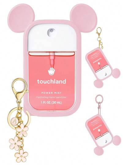 2pcs/1pc/Set (30ml) Hand Sanitizer Spray Bottle Protective Cover, 26 Floral & Letter Pearl Decor Spray Bottle Pendant, Silicone Mouse Ear Shaped Spray Bottle Anti-Drop Anti-Collision Protective Case, Pearl Bracelet Design, Easy To Carry For Travel, Can Be Hung On Bags, Keys Or Children's Backpacks, Wear-Resistant, Waterproof, Reusable Protective Cover, Suitable For Hand Sanitizer Spray, Travel, Outdoor, Gifts, Halloween Gifts, Christmas Gifts