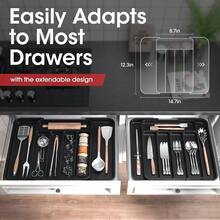 Expandable Kitchen Drawer Organizer Adjustable Utensil Tray For Forks Knives Spoons Cutlery Storage Solution Black Medium Size - 1 - View 5