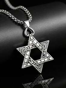 1pc Men's Stainless Steel Necklace, Modern Hexagon Star Pendant, Rust-Resistant Chain, Minimalist Style, Suitable For Daily And Formal Occasions, Gift For Him, Fashion Accessory, Unique Design, Rust-Resistant Metal, Showcasing Masculine Charm - Multicolor - View 7