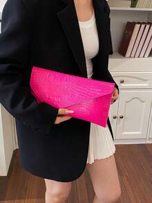 Fashion Retro Envelope Bag 2026 New Women's Wallet Casual Phone Bag Simple Large Capacity Handbag Solid Color Alligator Embossed Clutch - Hot Pink - View 9