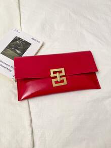 Tas Clutch Wanita Minimalis Kasual Modis 2026, Dompet Amplop Retro Warna Solid Baru, Tas Tangan - Merah - View 6