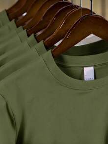 KIT 1/2/3 Plain Men's Premium T-Shirts Natural Colors 100% Cotton 30.1 Combed Comfort And Style - 軍綠色 - 查看 5