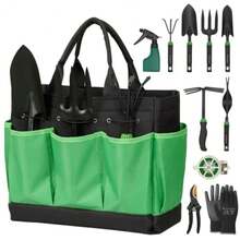 Garden Tools Set -11-Piece Heavy Duty Hand Tool Kit with Ergonomic Handles Rust-Proof Carry Tote Bag Gardening Gifts for Women and Men Green - Verde - Ver 1