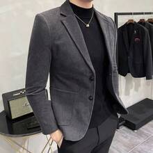 Must-Have For Handsome Guys! Men's Suit Jacket, Comfortable Casual Corduroy Suit, Slim Fit Retro Casual Warm Suit Jacket, Suitable For Business Daily Banquets - Xám - Xem 2
