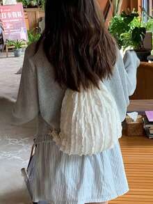 Tas Ransel Lipat Kapasitas Besar Gaya INS Korea untuk Kembali ke Sekolah, Warna Putih, untuk Anak Perempuan, Cocok untuk Perjalanan, Mahasiswa, Aktivitas Luar Ruangan, Perjalanan Harian, Belanja Sehari-hari - Krem - View 3