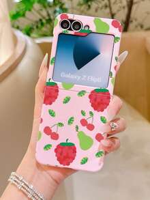 1个时尚简约亲肤PC材质可爱简约水果草莓樱桃元素折叠手机壳，可保护手机并防止跌落，适用于：三星Galaxy Zflip 3/Zflip 4/Zflip 5/Zflip 6/Zflip 7/ Find N3 Flip/ Razr 50 Ultra/ Razr 60 Ultra/ Razr 60/ Razr 50/小米MIX Flip/Galaxy Z Flip7 FE - 無色 - 查看 2