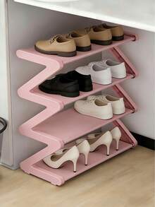 1个四层落地式鞋架 - Z字形可堆叠鞋架，金属框架和塑料层板，无需工具即可组装，承重4公斤，适用于玄关、客厅、宿舍，节省空间的地面收纳，经久耐用，是居家和宿舍的必备单品，鞋架，玄关收纳架，现代美学，结构坚固，简约设计，易于组装，适合公寓住户 - 綠色 - 查看 2