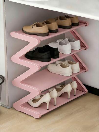1 pieza Estantería para zapatos de 4 niveles independiente - Organizador de zapatos apilable en forma de Z, con marco de metal y estantes de plástico, montaje sin herramientas, capacidad de carga de 4 kg, adecuado para entrada, sala de estar, dormitorio, almacenamiento en el piso que ahorra espacio, artículo esencial duradero para el hogar y el dormitorio, estantería para zapatos, organizador de entrada, estética moderna, construcción resistente, diseño minimalista, fácil montaje, para habitantes de apartamentos