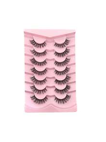 New 7 Pairs 6D Fluffy False Eyelashes, Soft Fluffy, Handmade, Reusable, Short Natural Style, 3D Stereoscopic Mink False Eyelashes, 3D Cilioss False Eyelashes, Strip False Eyelashes, Eyelashes, False Eyelashes - Black - View 12