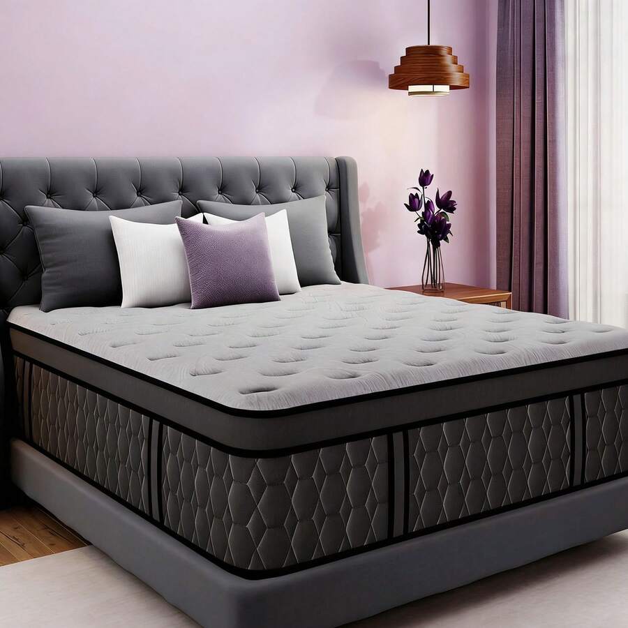 12/14 Inch Gel Memory Foam Mattress Hybrid Pocket Spring Twin Full Queen King Bed Mattress In A Box, Euro Top Medium Firm For Back & Lumbar Support, Individual Pocket Spring Bed For Motion Isolation & Fiberglass Free - 黑色 - 查看 1