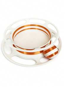 Cat Interactive Turntable Track Toy, White & Orange Striped Rolling Ball, No Power/Glue Needed, Cat Teaser To Stimulate Chasing Instincts - Multicolor - View 5