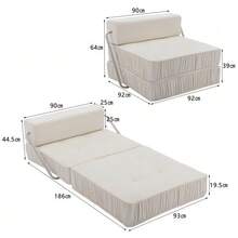 White Folding Sofa Bed, Futon Sofa Bed, Convertible Armchair, Floor Sofa And Mattress For Living Room, Guest Room, Home Office, Apartment, Small Space, Removable Back Cushion - White - View 2