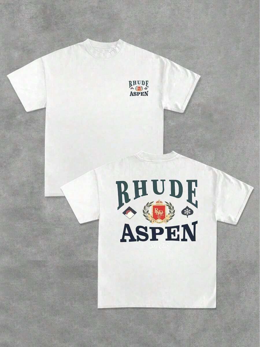 2026 Summer Men's T-Shirt, Men's Casual Crew Neck Short Sleeved T-Shirt With Elegant And Luxurious "RHUDE ASPEN" - Themed Camisas Para Hombre - 白色 - 查看 1