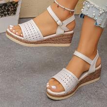 女士厚底坡跟凉鞋，2026夏季新款防滑厚底百搭高跟凉鞋 - 米色 - 查看 3