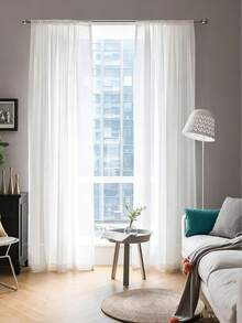 1pc 7ft/8ft/10ft Solid Color Sheer Curtain, Modern Minimalist Polyester Transparent Curtain, Suitable For Bedroom, Living Room, Balcony Window Decor, No Drilling Required For Installation, Room Divider Screen, Home Decor, Curtain Panel, Shower Curtain, Decorative Hanging, Also Suitable For Wedding Party Decor, Backdrop Decor, DIY Decor For Birthday And Various Festivals - White - View 4