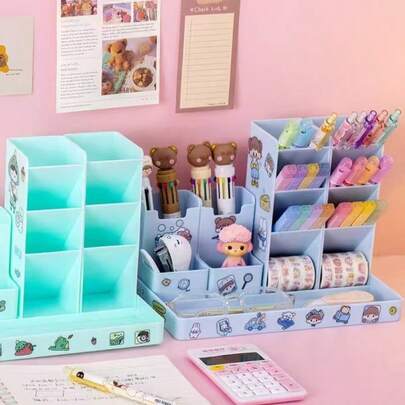 Slanted Pen Holder, Cute Elementary Student Desk Organizer Box, Multi-Functional Large Capacity Pencil Case, Creative Pen Cup For Desk