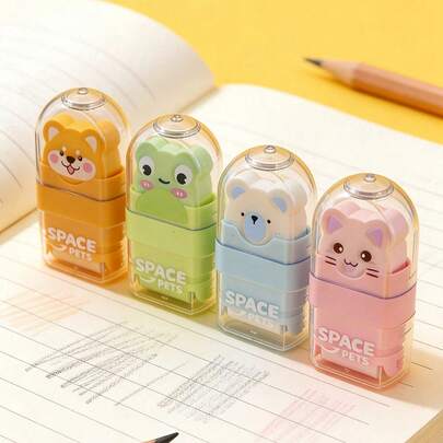 4 Pieces Of Fun, Pocket-Sized, Portable, , And Precise Space Pet Erasers For Erasing Anytime!