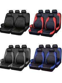 Full Set PU Leather Car Seat Covers, Single-Line Diamond Quilted PU Leather Upholstery, Suitable For Airbags, Breathable And Durable, Water-Resistant, Prevent Car Seat From Stains, Dust And Liquid Splash - Seat Covers - View 1
