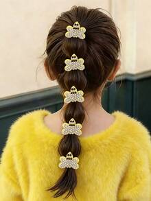 12pcs/Set World Bee Day Hair Ties For Girls, Yellow Bee Hairbands, Bling Rhinestone Hair Bands, Cute Hair Accessories For Girls Gifts,Party,Spring,Summer,Holiday  - Yellow - View 2