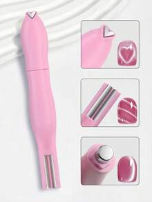 3-In-1 Heart-Shaped Snake Skin Pink Cat Eye Magnetic Nail Stickers, Detachable Multi-Function Strong Magnetic Nail Stickers, Nail Art Supplies, Nail Tools, Nail Art Tools, Back To School Season, Nail Art, Nail Tools, Suitable For Press-On Nail Stickers - Pink - View 1