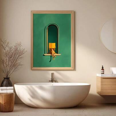 1 Pc Emerald Green Woman Reading Print-Green Canvas Wall Art Posters, Library, Book Lover Gifts, Minimalist Decor, Dopamine Decor, Reading Nook Bedroom Wall Arts