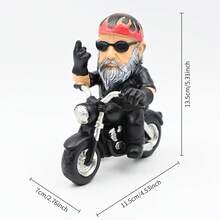 1 Stück Spaß Motorradfahrer Harz Schreibtisch Dekantiergefäß, kreative Punk Motorrad Zwerg Statue, Geschenk für Außengarten, Motorradladen - Motorradfahrer - Übersicht 3