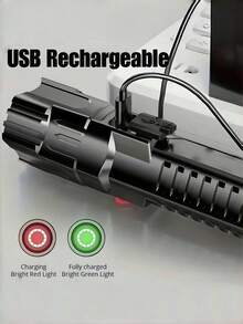 One Ultra-Bright Rechargeable LED Flashlight, Compact Zoom Handheld Flashlight, Suitable For Outdoor Camping, Fishing, Hunting, Hiking, Exploration And Emergencies, Travel,With Built-In Battery.Travel Essential - Star - View 8
