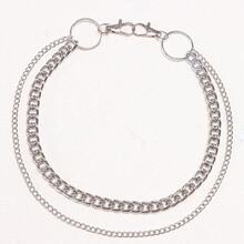 1 chiếc dây xích kim loại hai lớp thời trang cá nhân hóa, dây xích quần hai lớp phong cách punk đa năng, phù hợp cho mặc hàng ngày. - Bạc - Xem 5