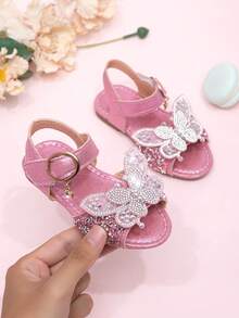 2026 New Girls Sandals, Children Princess Shoes With Rhinestone Bow, Little Girl Student Beach Shoes, Summer - Hot Pink - View 1