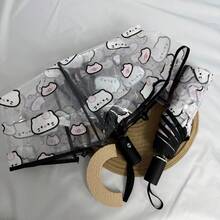 1pc Automatic Folding Transparent Umbrella With Cute Pig & Cat Pattern, Made Of PVC Material, Compact & Convenient, Windproof & Rainproof, Suitable For 2 People, Great Birthday Gift,Outdoor,Garden,Travel Essentials,Portable Essentials - Pink Pig Cat - POE - View 3