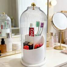 360° Makeup Brush Holder Organizer With Lid Waterproof Dustproof Vanity Storage - White - View 4