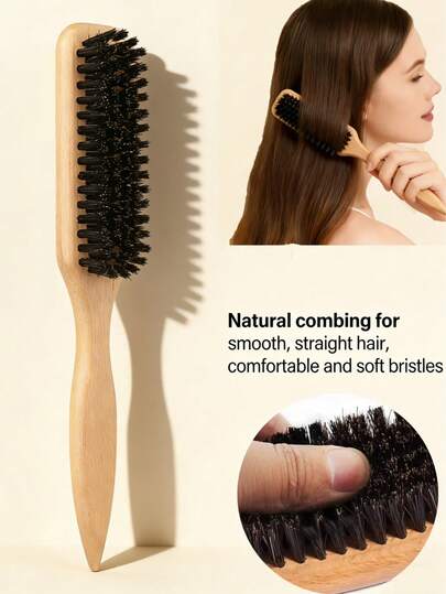 Boar Bristle Hair And Mustache Brush, Suitable For Men And Women - Unscented Ponytail Brush, Professional Hairstylist Styling Brush Suitable For Coarse/Fine Hair, Gradient And Scissor Cleaning Comb, Smooth Back Tool, Back To School, Travel Holiday Essential, Women Hair Accessories, Brush, Detangling Comb, Ball Brush, Mini Hair Brush Set