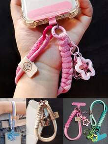 二合一可调节斜挎手机挂绳，结实耐用，简约时尚男女通用相机串珠挂绳，撞色设计，长款和短款可选，带胸垫 - 彩色 - 查看 1