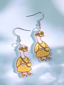 一对夏季海滩度假可爱时尚独特设计的趣味橙色鹅形耳环，适合日常佩戴、节日和派对。 - 彩色 - 查看 3