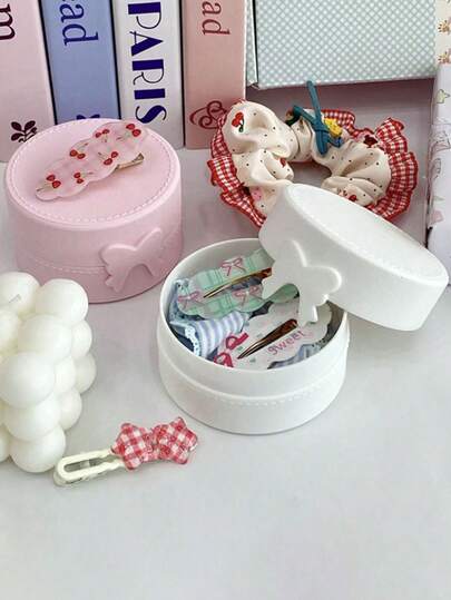 1pc Cute "Ins-Style" Simple Solid-Color Bowknot Storage Box - Portable Organizer For Anime Merchandise, Stickers, Hair Clips, Desktop Stationery, And Sundries (Pony Storage Box / Bowknot Storage Box)
