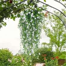 Artificial Hanging Flowers, 4pcs Fake Eucalyptus Vine Faux Flower Greenery Garland Plastic Plants For Indoor Outdoor Wall Garden Wedding Home Party Decor - 綠色 - 查看 5