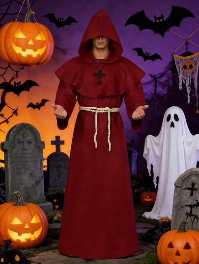 Áo choàng tu sĩ thời Trung cổ có mũ trùm đầu dành cho nam giới, áo choàng linh mục thời Phục hưng với dây rút, vòng cổ, áo choàng phù thủy, phụ kiện trang phục.