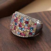 Nhẫn đính hôn cầu vồng sang trọng phong cách Bohemian, kiểu dáng nghệ thuật trang trí cổ điển, nhẫn thề nguyện thủ công. Thiết kế độc đáo, phù hợp để đeo hàng ngày và làm quà tặng dịp lễ. - Bạc - Xem 3