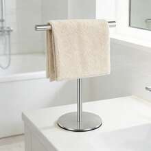 1 pièce Porte-serviette en T en acier inoxydable - Porte-serviette de comptoir pour salle de bain et cuisine, support de rangement polyvalent pour salle de bain, cuisine, chambre, design à la mode pour serviettes, bijoux et plus, noir et argent - Multicolore - Voir 3