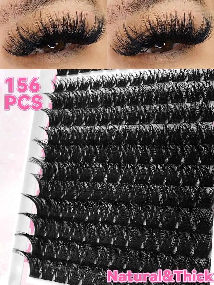 Queenice 13 filas 156 racimos de pestañas individuales D Curl de 9-16mm Kit de racimos de pestañas autoadhesivas DIY para un aspecto natural, grueso y esponjoso Juego de extensión de pestañas individuales reutilizable para uso diario, boda, cita, fiesta, festival de música, Halloween - D - Ver 1
