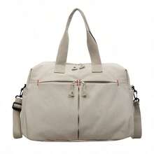 1 chiếc túi du lịch/đi làm cuối tuần bằng nylon màu kaki phối chỉ tương phản, dung tích lớn, khóa kéo. - Nhiều màu - Xem 12