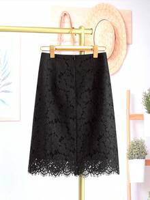 2026 Nueva Falda Vintage de Encaje Corte A, Falda Negra Ajustada para Petite - Negro - Ver 3