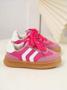 1 Pair Baby Classic Sports Shoes, Made Of Comfortable Breathable Material To Keep Baby's Feet Dry. Black And White Striped Design On Upper, Simple And Fashionable, With Closure For Easy On And Off. Non-Slip And Wear-Resistant Sole Provides Stable Support, Suitable For Toddling And Daily Activities. Whether Indoor Or Outdoor, These Sports Shoes Offer Comfort And Safety For Baby, An Ideal Choice For Baby's Growth. - Pink - View 6