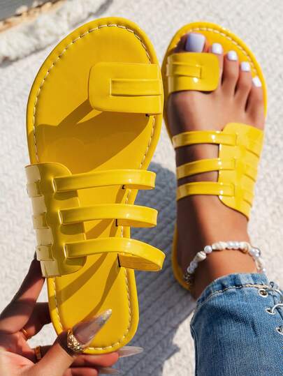 1 đôi dép xỏ ngón dệt kim, kiểu dáng cơ bản, thoải mái, thích hợp cho nữ đi biển, đi nghỉ mát, mùa xuân/hè.